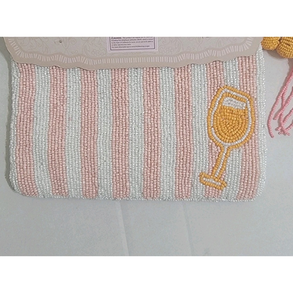 India Handmade Glass Beaded "Spritz Please" Cocktail Travel Pouch Coin Purse NWT - Picture 4 of 6
